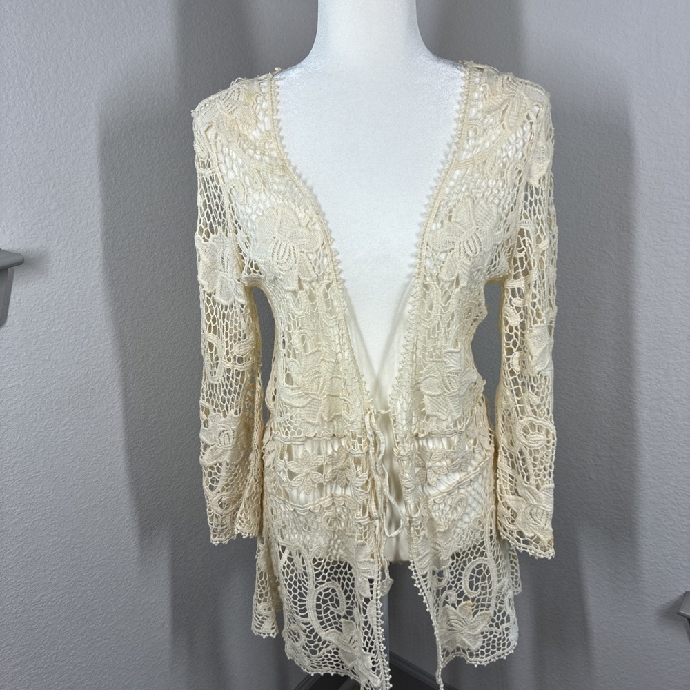 Design Works Floral Crochet Cover Up Boho Front Tie Large Festival Layer Beach